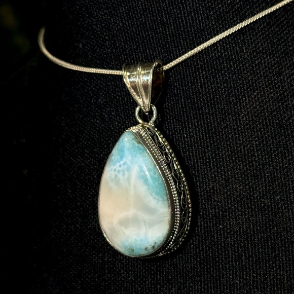 Handmade Jewelry - 925 Sterling Silver Caribbean Blue Larimar Pendant